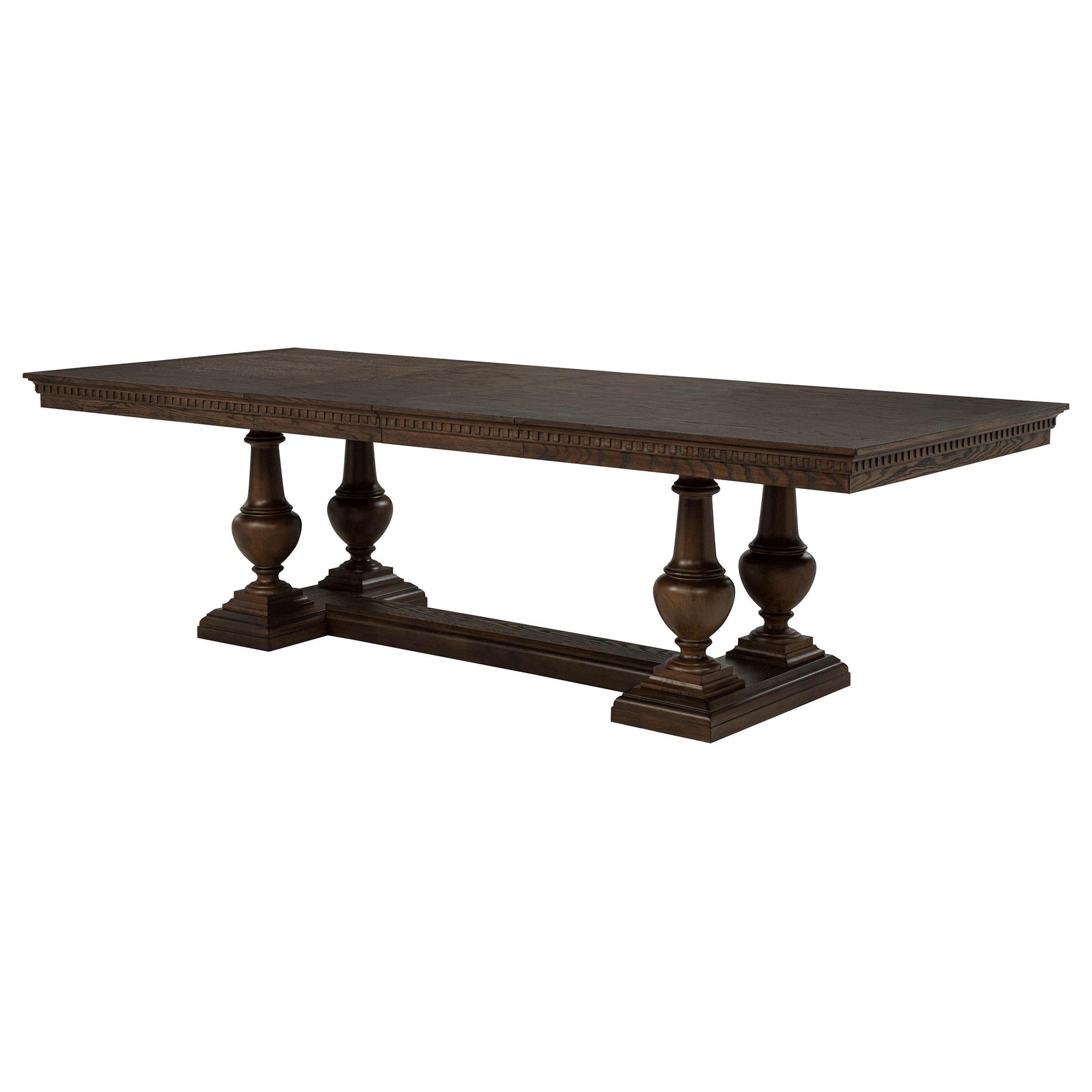 Wide top surface of Ridgewell table in dark oak