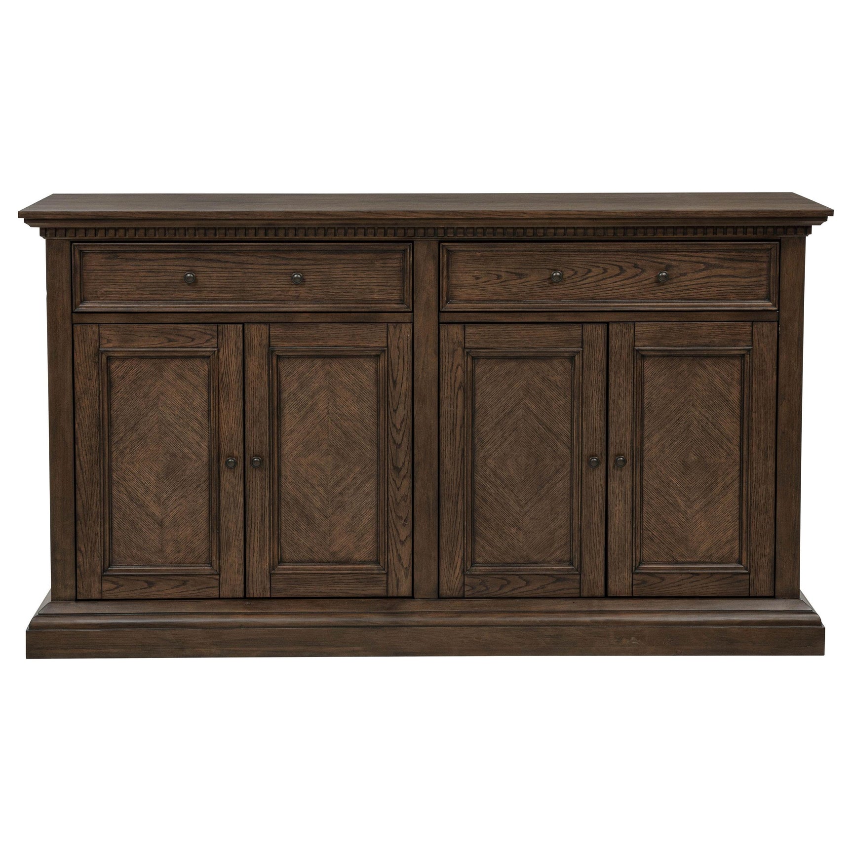 Side view of Ridgewell dining server in dark oak finish