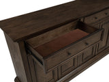 Close-up of oak veneer grain on Ridgewell server