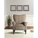 Brown velvet accent chair with armrest detail