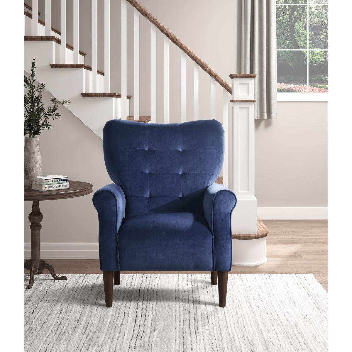 Kyrie Navy Blue Velvet Tufted Accent Chair close-up upholstery