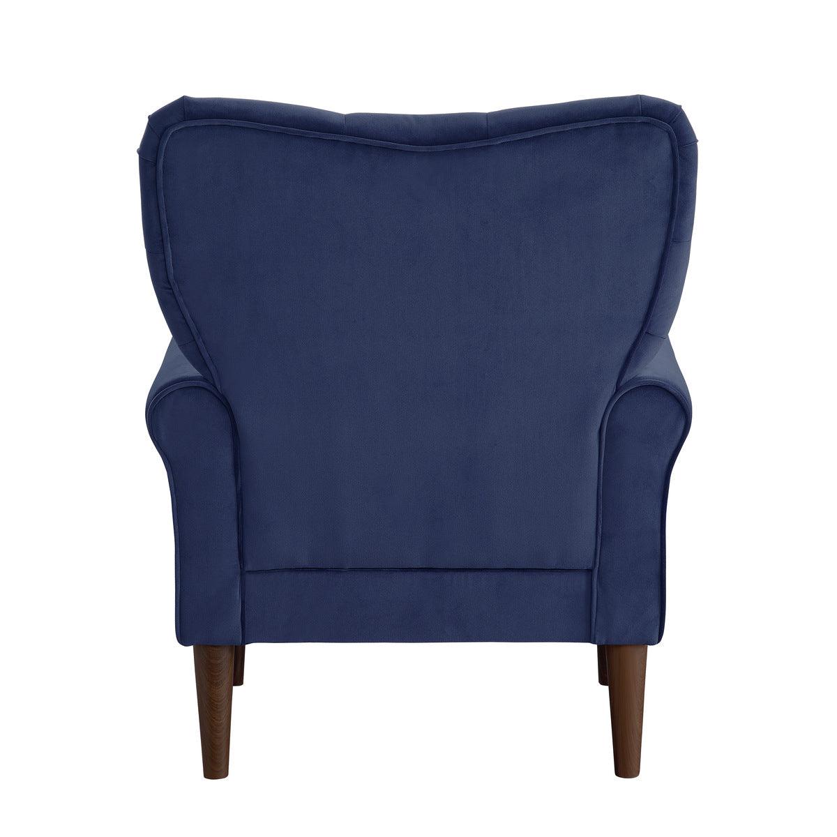 Kyrie Navy Blue Velvet Tufted Accent Chair back view