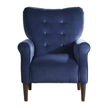 Kyrie Navy Blue Velvet Fabric Tufted Accent Chair front angle