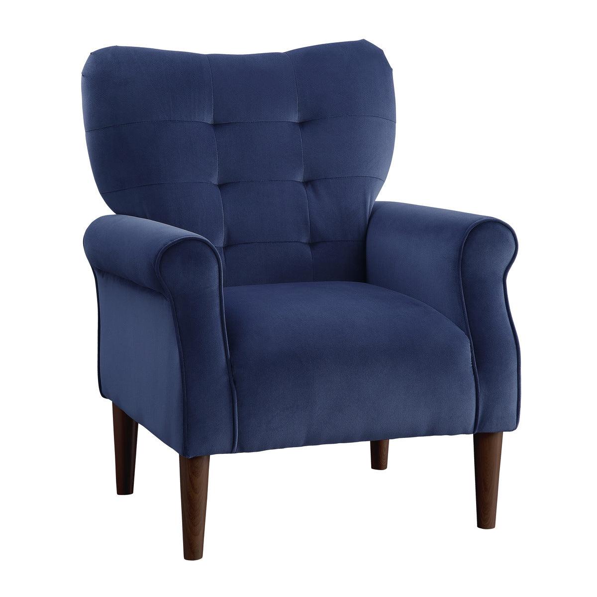 Kyrie Navy Blue Velvet Tufted Accent Chair side angle