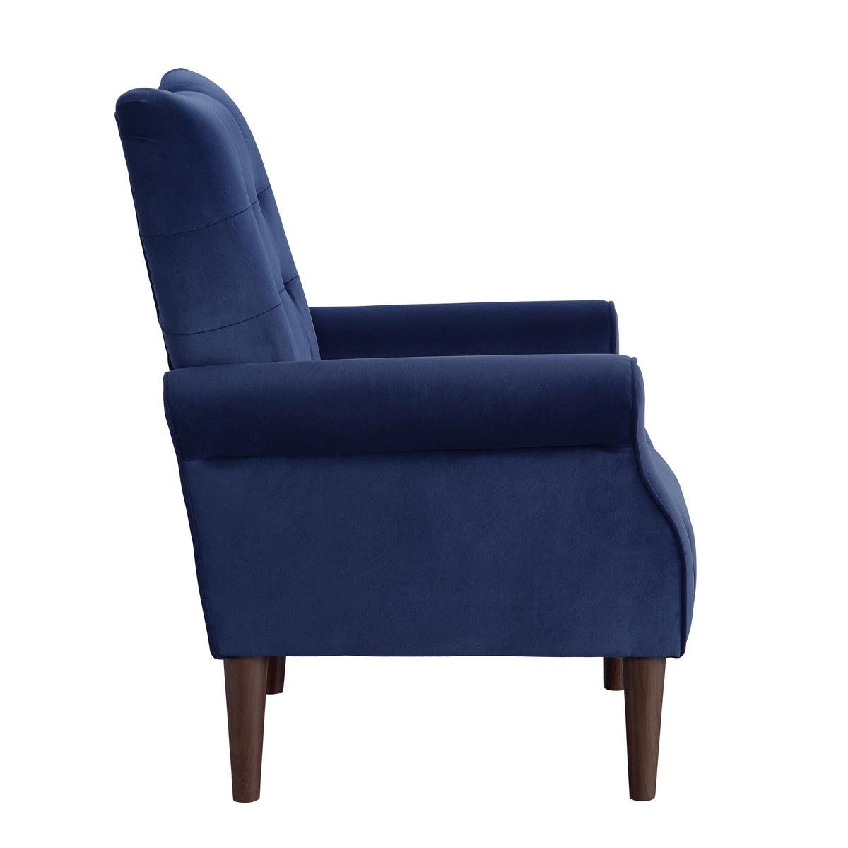 Kyrie Navy Blue Velvet Tufted Accent Chair angled view