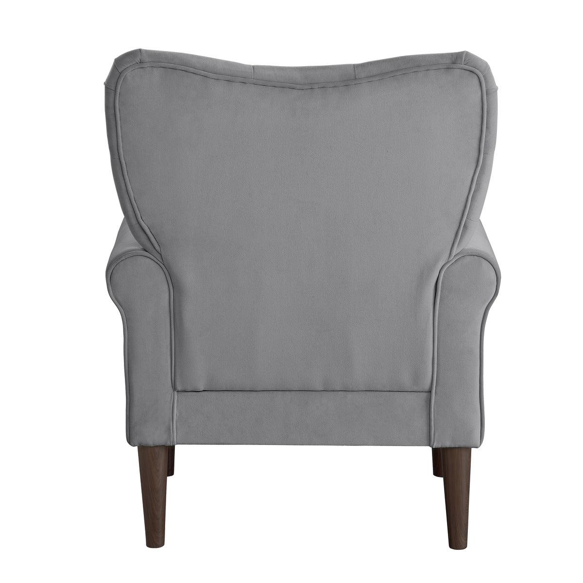Kyrie Dark Grey Velvet Tufted Accent Chair side profile