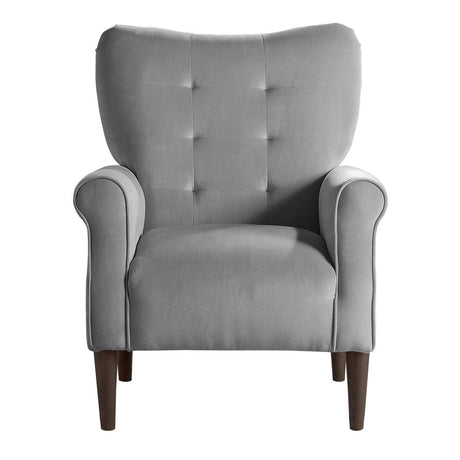 Kyrie Dark Grey Velvet Tufted Accent Chair front view