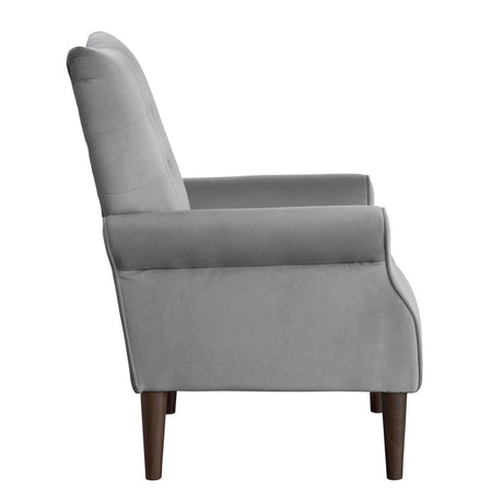 Kyrie Dark Grey Velvet Tufted Accent Chair close-up on tufting
