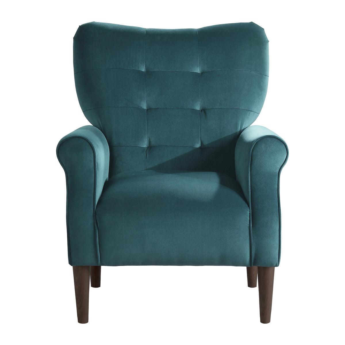 Kyrie Teal velvet tufted upholstered accent chair front view