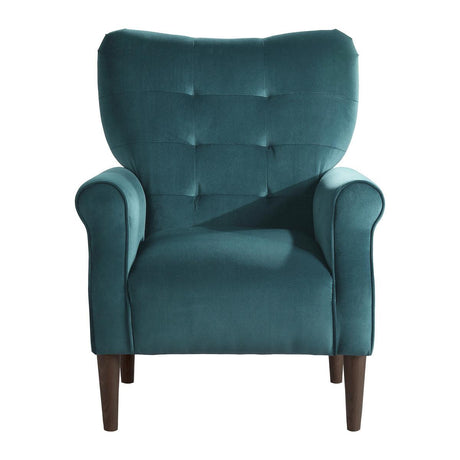 Kyrie Teal velvet tufted upholstered accent chair front view