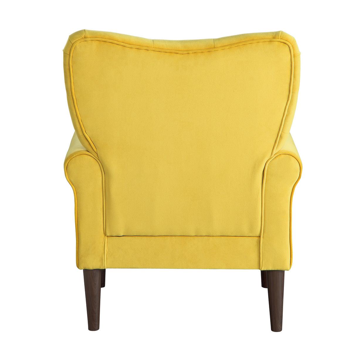 Kyrie Yellow Velvet Tufted Upholstered Accent Chair side profile showing armrest