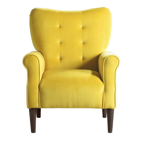 Kyrie Yellow Velvet Tufted Upholstered Accent Chair front view