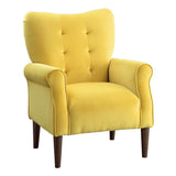 Kyrie Yellow Velvet Tufted Upholstered Accent Chair angled side view