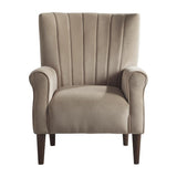 Front view of Urielle brown velvet upholstered accent chair with tufted back