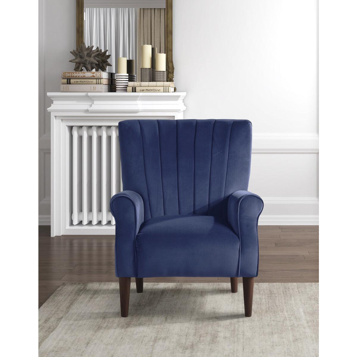 Urielle accent chair angled view showcasing arm and tuft detailing
