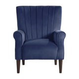 Urielle navy blue velvet accent chair front view