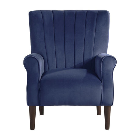 Urielle navy blue velvet accent chair front view
