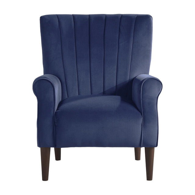Urielle navy blue velvet accent chair front view
