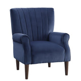 Side angle of Urielle navy blue velvet accent chair