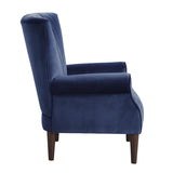 Back angle showing vertical channel tufted velvet upholstery
