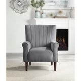 Urielle Dark Gray Velvet Upholstered Accent Chair angled side view