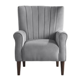 Urielle Dark Gray Velvet Upholstered Accent Chair angled front view