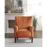 Urielle Orange Velvet Upholstered Accent Chair, close-up of velvet fabric and armrest