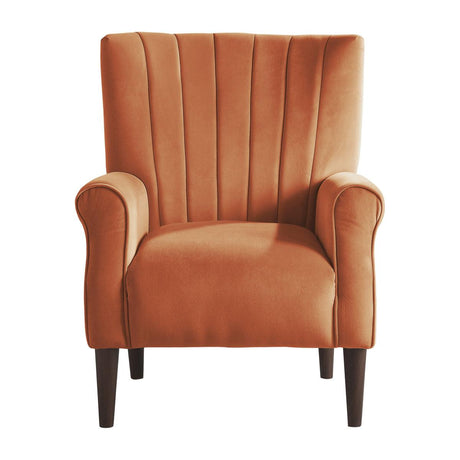 Urielle Orange Velvet Upholstered Accent Chair, front angle