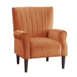 Urielle Orange Velvet Upholstered Accent Chair, side angle