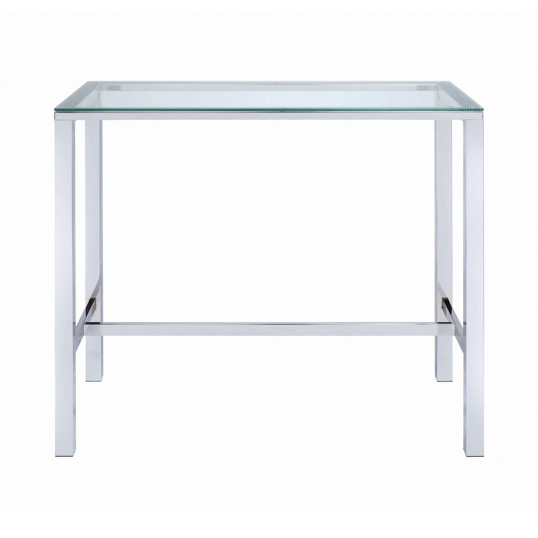 Tolbert bar table showing tempered glass thickness and chrome legs