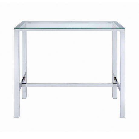 Tolbert bar table showing tempered glass thickness and chrome legs