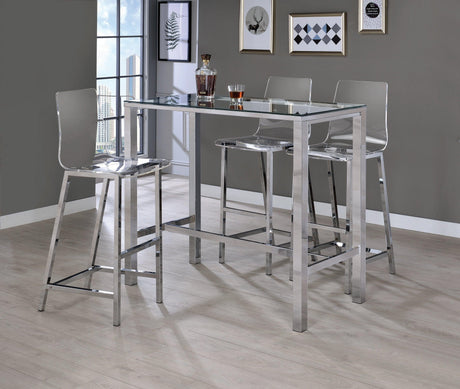 Tolbert rectangular bar table with clear glass top and chrome finish