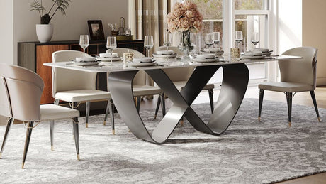 Main view of Amara Glossy White Dining Table with black steel base
