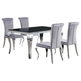 Room view of Carone Grey 61-inch rectangular glass dining table and chairs