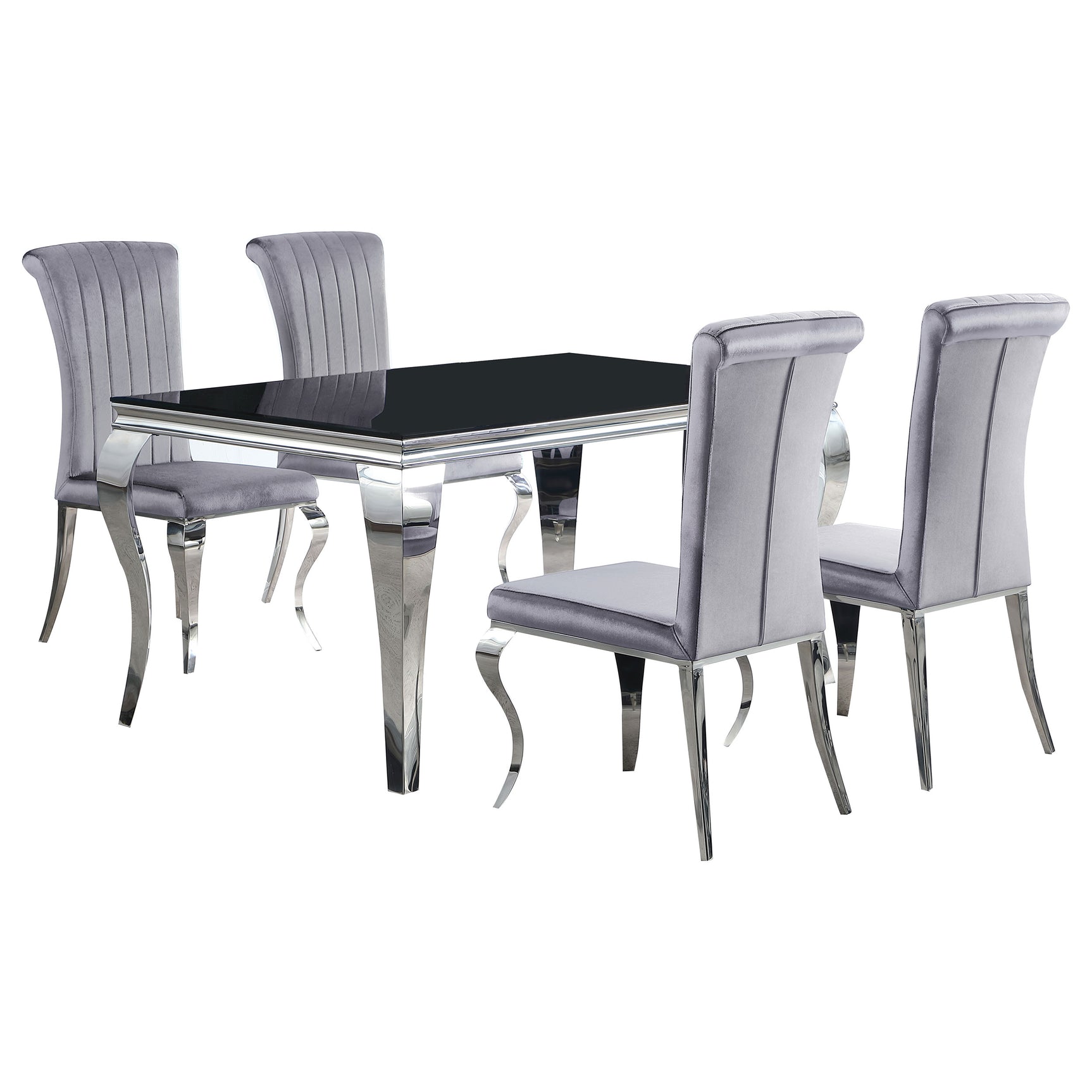 Room view of Carone Grey 61-inch rectangular glass dining table and chairs