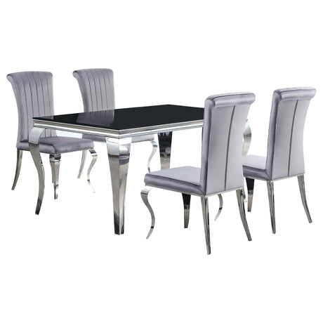 Room view of Carone Grey 61-inch rectangular glass dining table and chairs