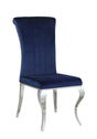 Betty Upholstered Side Chair in ink blue velvet with chrome frame front view