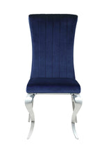 Set of four Betty Side Chairs with blue velvet upholstery and chrome legs