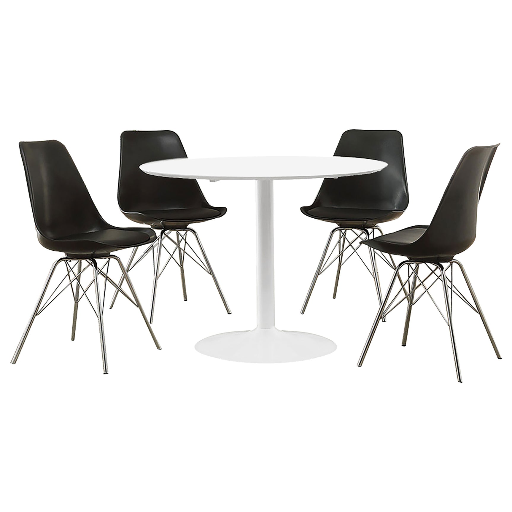 Room setting with Lowry White and Black Round Dining Room Set