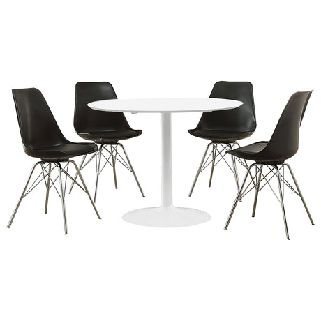 Room setting with Lowry White and Black Round Dining Room Set