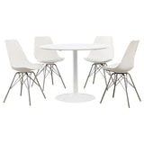 Cozy room view of Lowry White Round Dining Set with four chairs