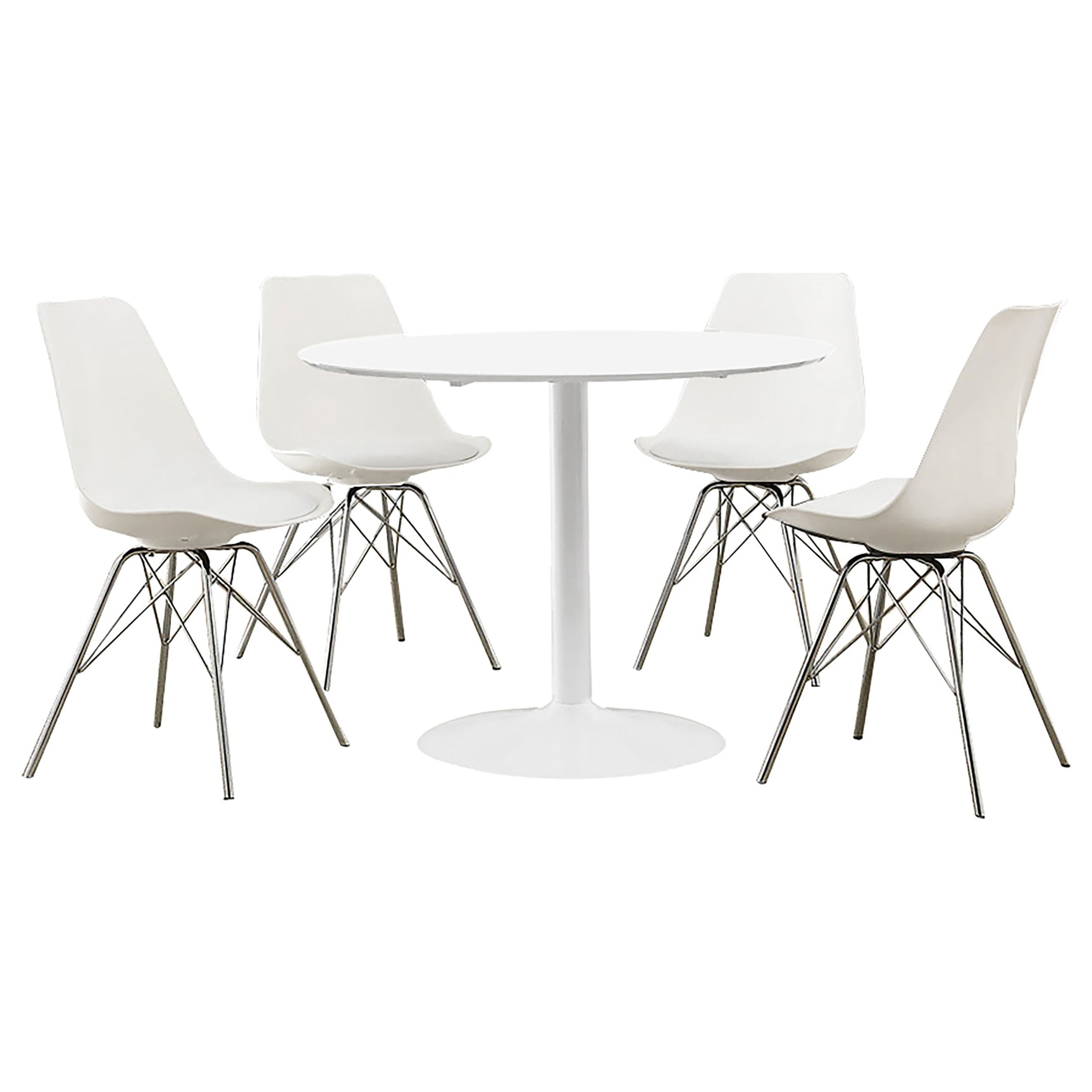Cozy room view of Lowry White Round Dining Set with four chairs