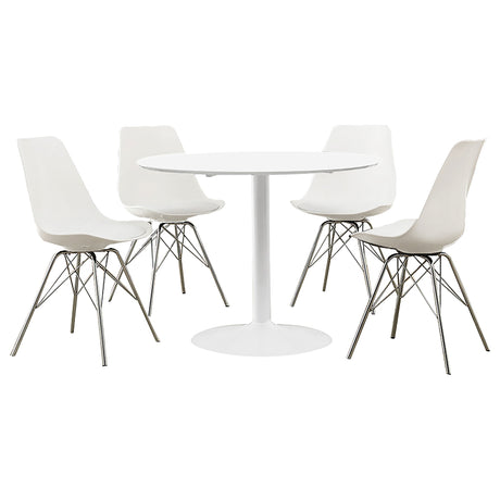 Cozy room view of Lowry White Round Dining Set with four chairs