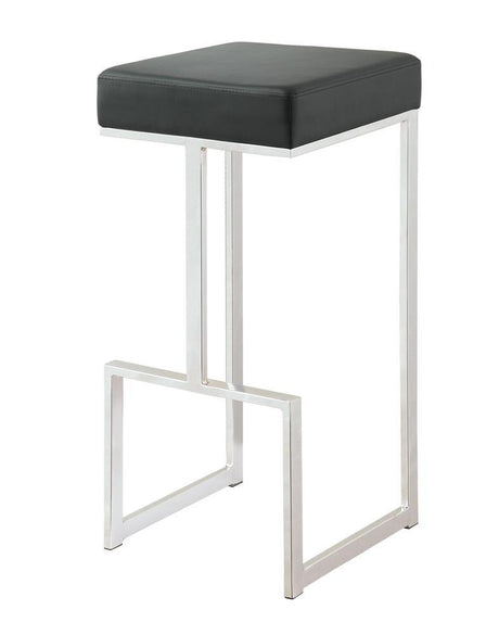 Gervase Black and Chrome Square Bar Stool side view showing seat and frame