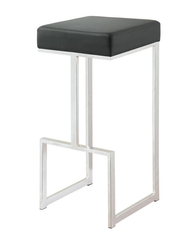 Gervase Black and Chrome Square Bar Stool side view showing seat and frame
