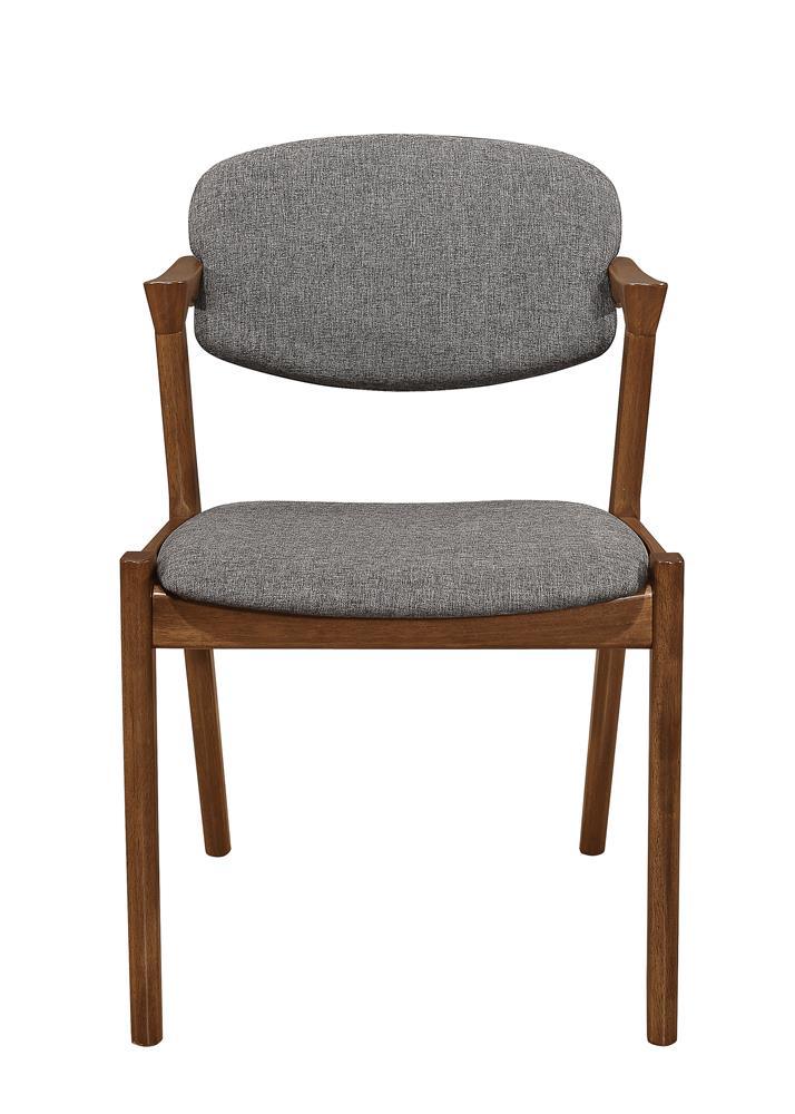 Malone collectible dining side chair profile view in grey upholstery