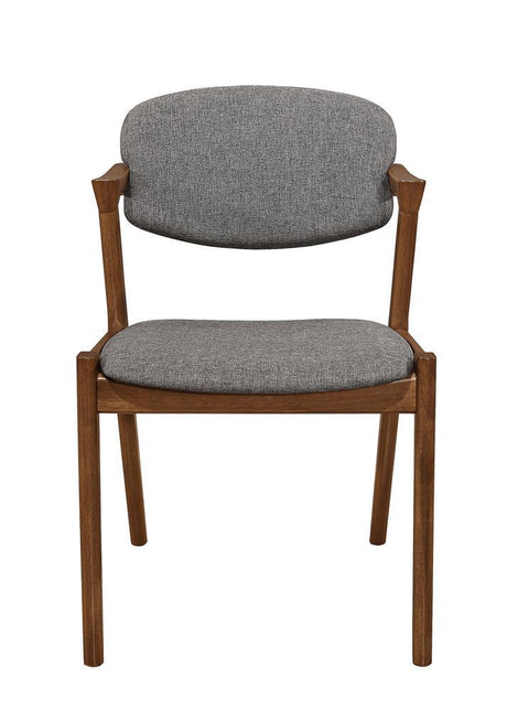 Malone collectible dining side chair profile view in grey upholstery