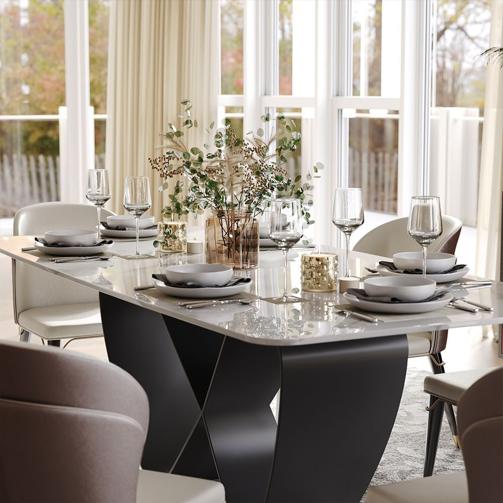Close-up detail of glossy white sintered stone tabletop