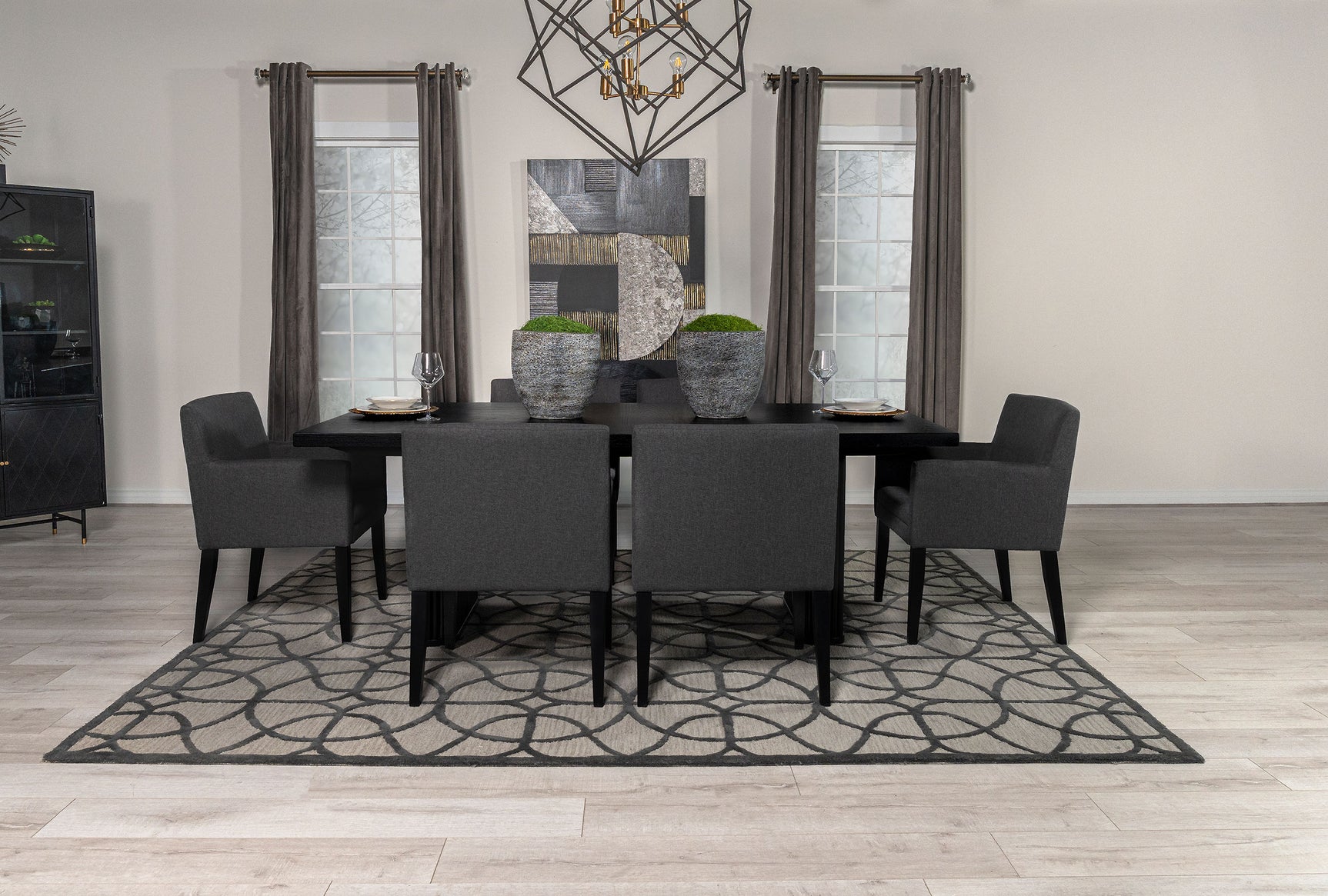 Room view showcasing Catherine Black Rectangular Dining Room Set in styled dining space