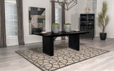 Catherine dining table side view in black oak veneer